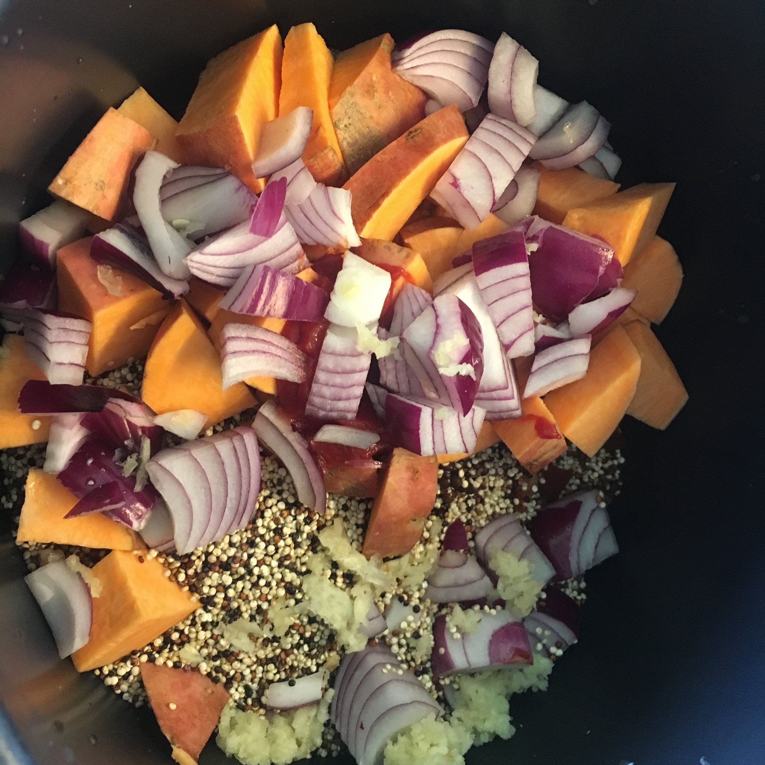 Slow cooked sweet potato, black bean & chilli bowl